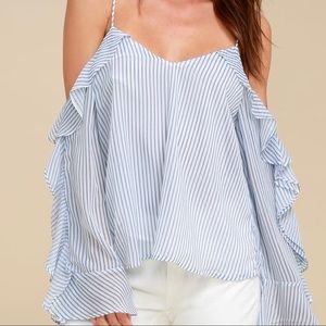 Del Sur Blue Striped Off-the-Shoulder Top